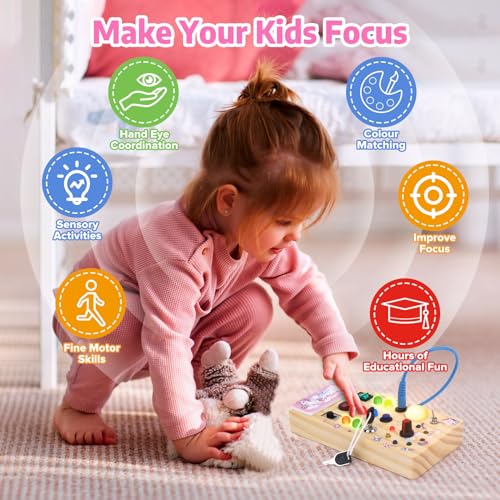 Montessori Wooden Activity Board/Switches/24 LED lights