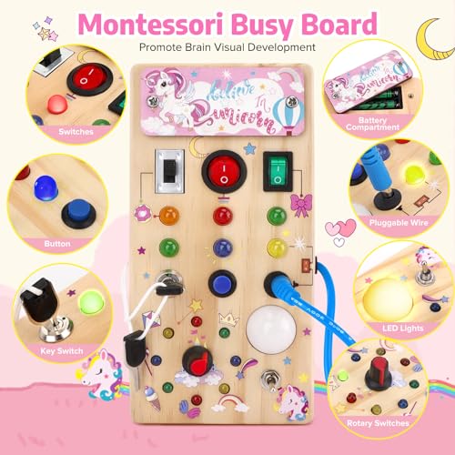 Montessori Wooden Activity Board/Switches/24 LED lights