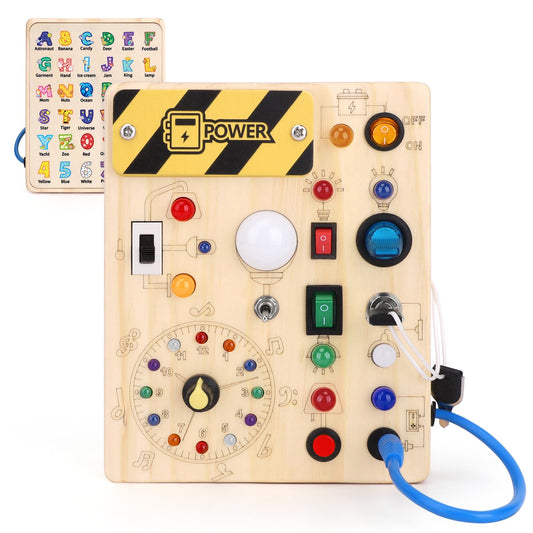 Montessori Wooden Activity Board/Switches/24 LED lights