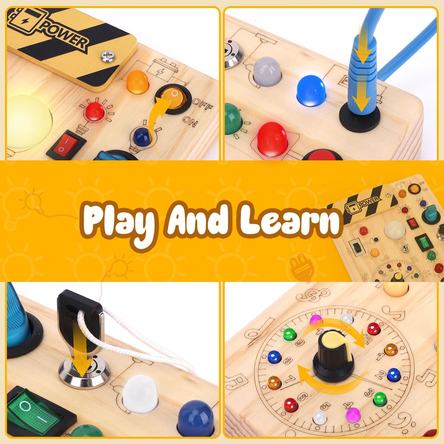 Montessori Wooden Activity Board/Switches/24 LED lights