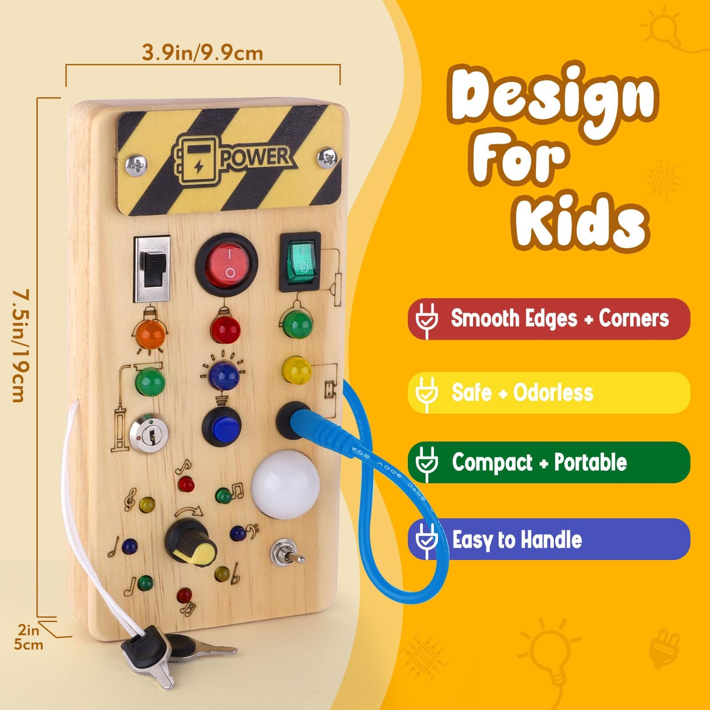 Montessori Wooden Activity Board/Switches/24 LED lights