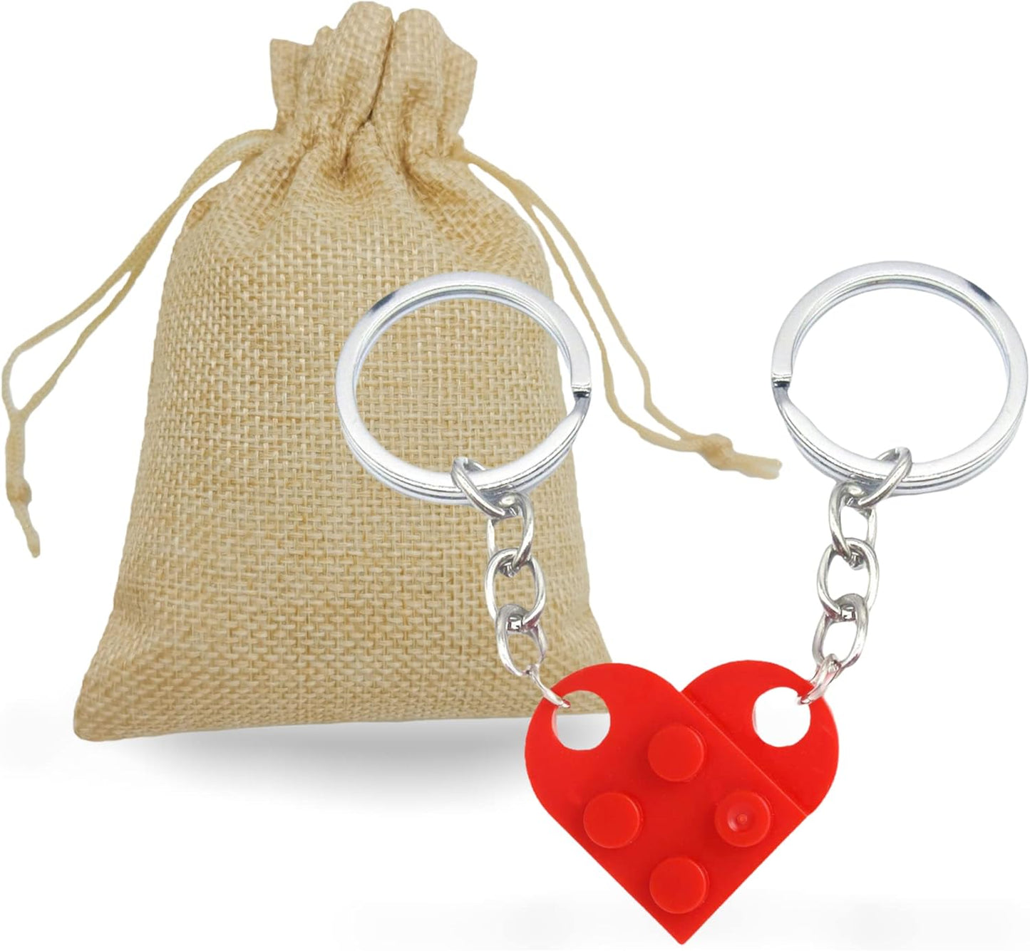 Red Brick Love Heart Keyring Keychain Set of 2 | Gift Pouch Included | Matching Couples/Friendship Gift - Affordable Valentines Day Gift Idea