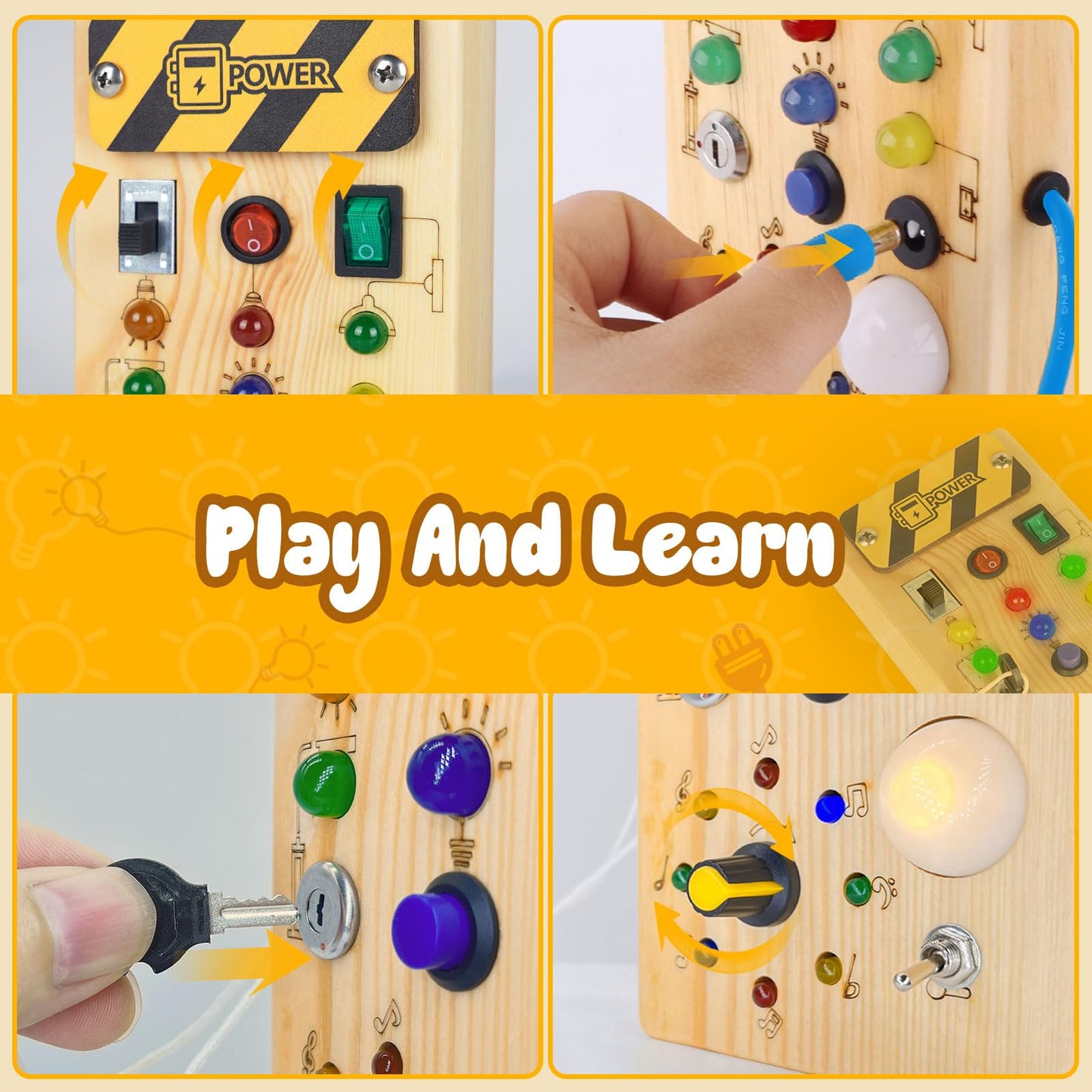 Montessori Wooden Activity Board/Switches/24 LED lights