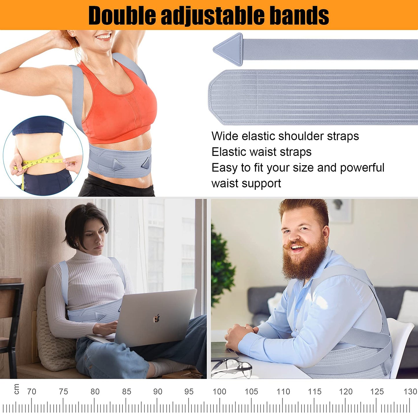 Posture Corrector - Back Brace Back Support Belt with Breathable Adjustable Elastic Bands