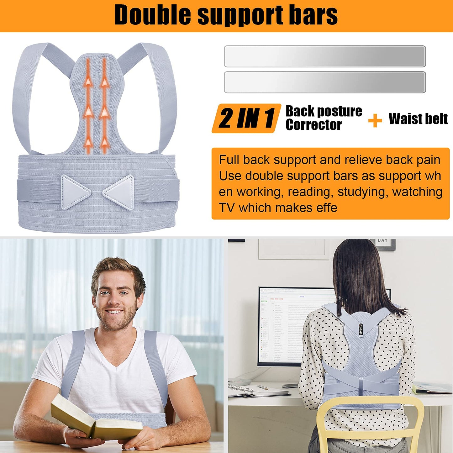 Posture Corrector - Back Brace Back Support Belt with Breathable Adjustable Elastic Bands