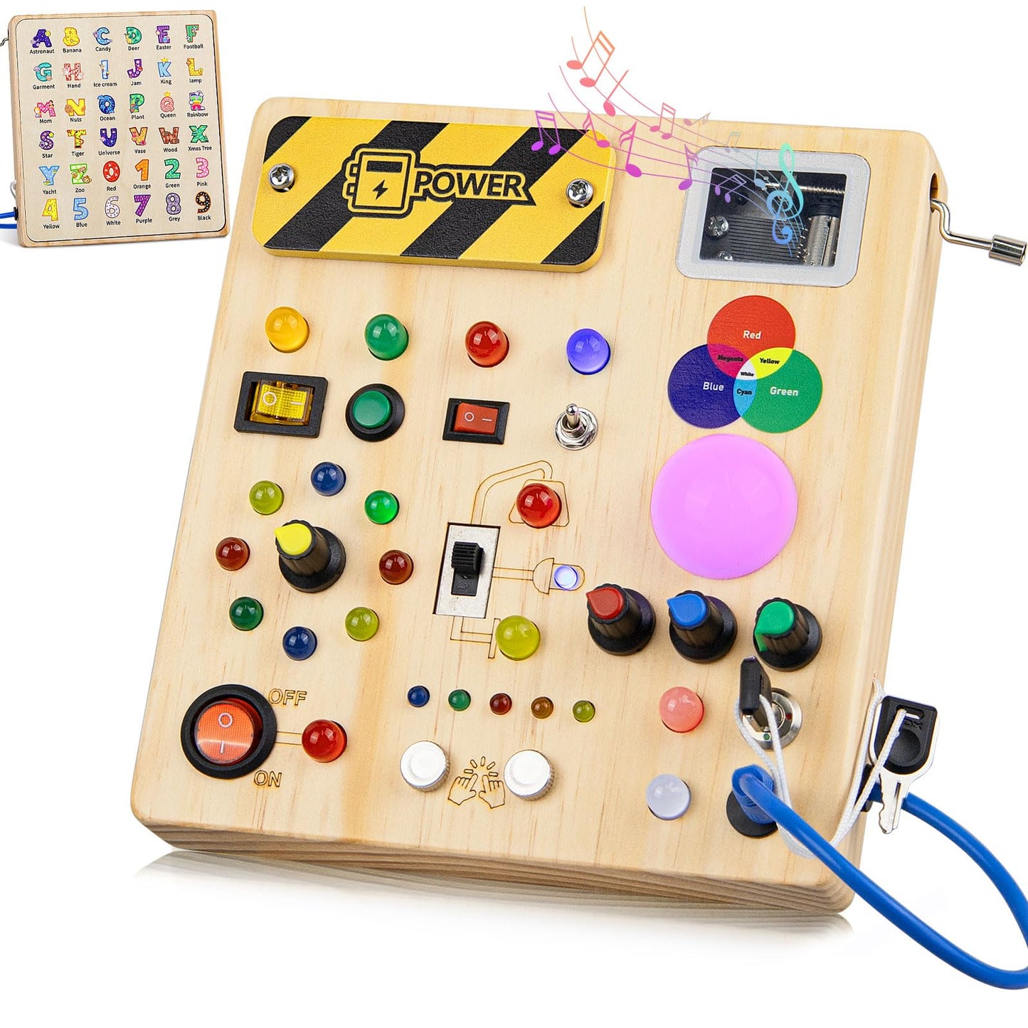 Montessori Wooden Activity Board/Switches/24 LED lights