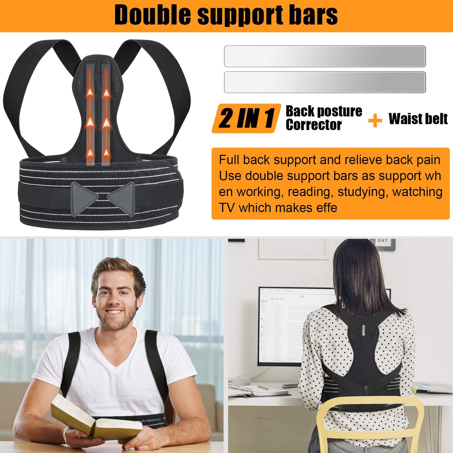 Posture Corrector - Back Brace Back Support Belt with Breathable Adjustable Elastic Bands