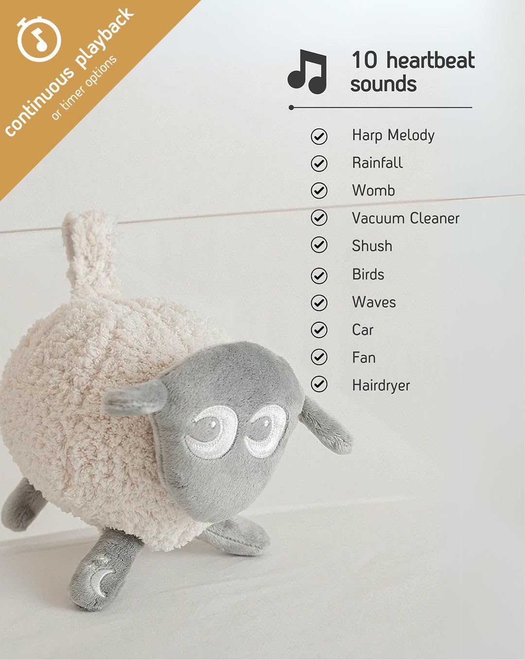 Rechargeable Ewan Deluxe, Grey | Baby & Toddler Sleep Aid Gift | Cry Sensor & Nightlight